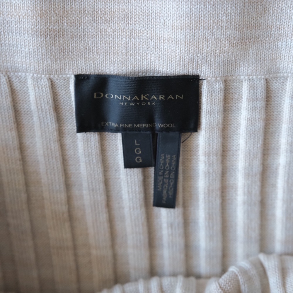 Donna Karan Skirt Womens Cream Ribbed Merino Wool Midi Minimalist Large Casual - Picture 3 of 8